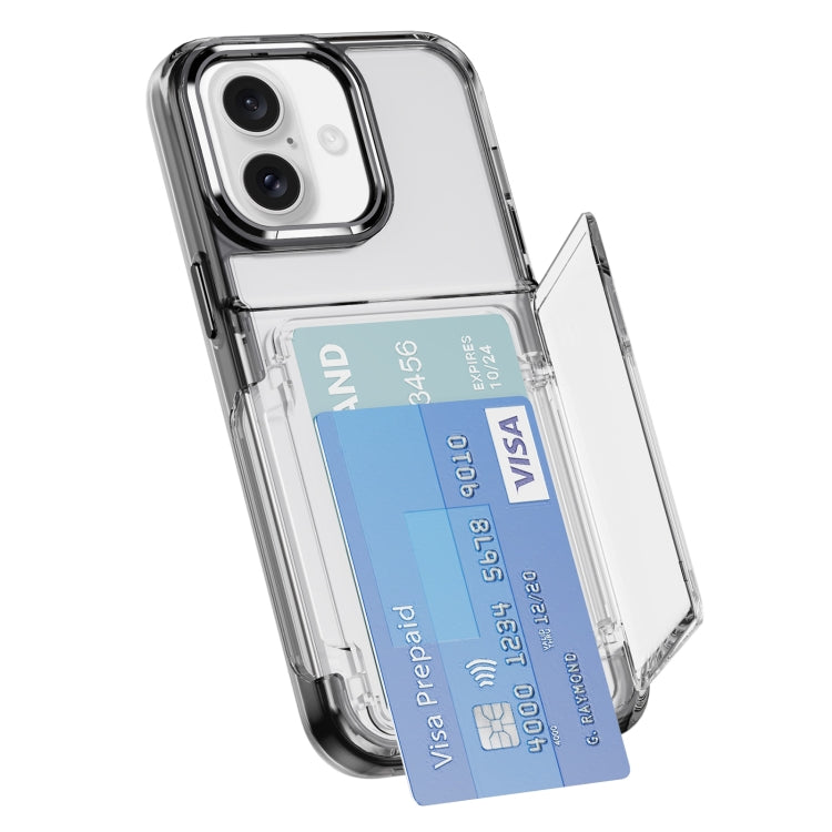 For iPhone 16 Card Holder Acrylic Hybrid TPU Phone Case(Transparent Black) - iPhone 16 Cases by PMC TechLife | Online Shopping South Africa | PMC TechLife | Buy Now Pay Later Mobicred