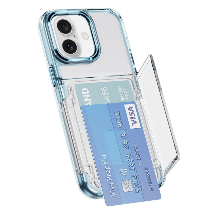For iPhone 16 Card Holder Acrylic Hybrid TPU Phone Case(Transparent Blue) - iPhone 16 Cases by PMC TechLife | Online Shopping South Africa | PMC TechLife | Buy Now Pay Later Mobicred
