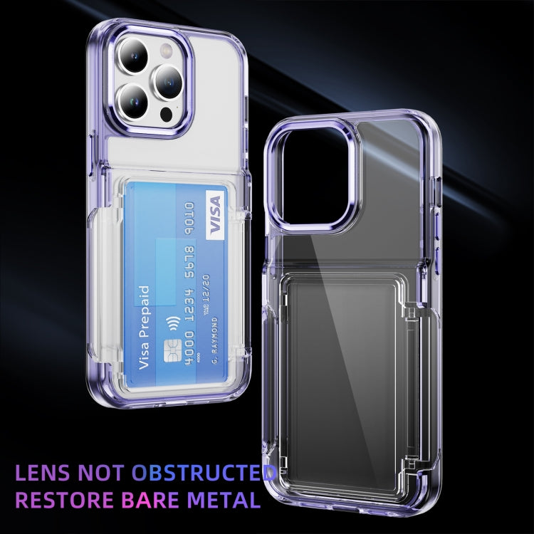 For iPhone 16 Card Holder Acrylic Hybrid TPU Phone Case(Transparent Purple) - iPhone 16 Cases by PMC TechLife | Online Shopping South Africa | PMC TechLife | Buy Now Pay Later Mobicred