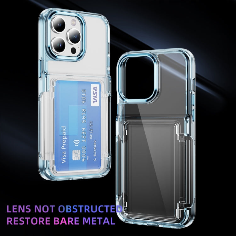 For iPhone 16 Plus Card Holder Acrylic Hybrid TPU Phone Case(Transparent Blue) - free shipping - PMC TechLife - Order now!