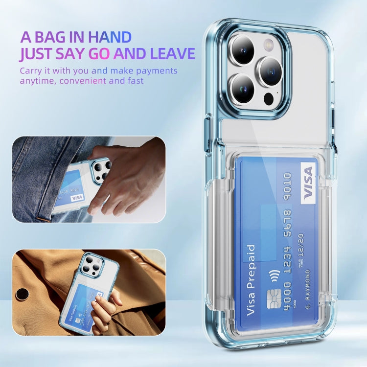 For iPhone 16 Plus Card Holder Acrylic Hybrid TPU Phone Case(Transparent Blue) - free shipping - PMC TechLife - Order now!