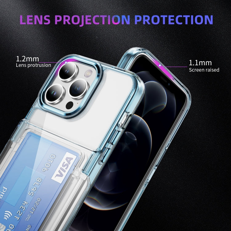 For iPhone 16 Plus Card Holder Acrylic Hybrid TPU Phone Case(Transparent Blue) - free shipping - PMC TechLife - Order now!