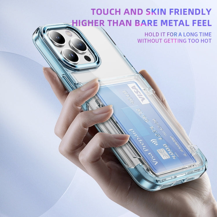 For iPhone 16 Plus Card Holder Acrylic Hybrid TPU Phone Case(Transparent Blue) - free shipping - PMC TechLife - Order now!