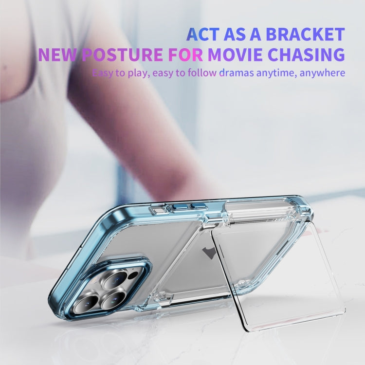 For iPhone 16 Plus Card Holder Acrylic Hybrid TPU Phone Case(Transparent Blue) - free shipping - PMC TechLife - Order now!