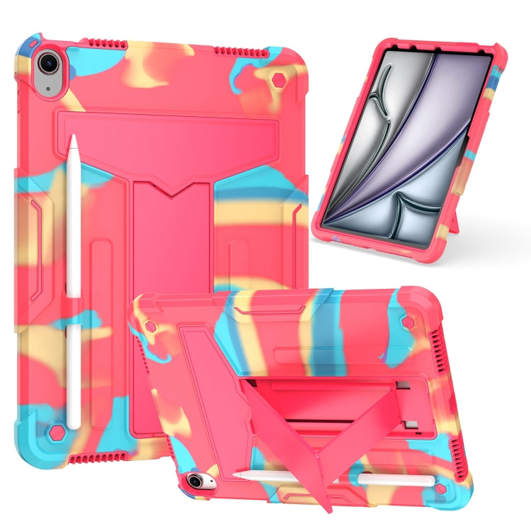 For iPad Air 11 2024 T Holder Robot Silicone Hybrid PC Tablet Case(Camouflage Rose Red) - iPad Air 11 2024 Cases by PMC TechLife | Online Shopping South Africa | PMC TechLife | Buy Now Pay Later Mobicred