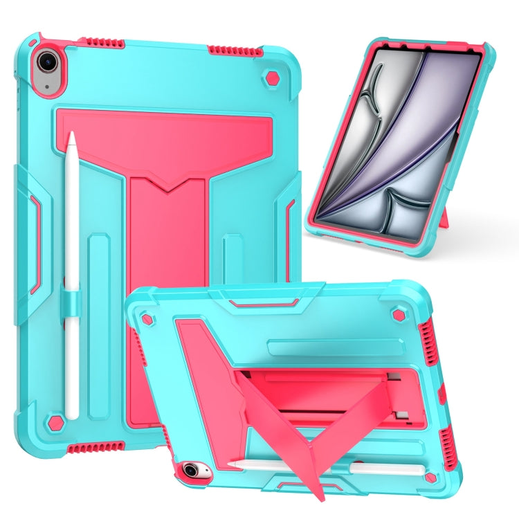 For iPad Air 11 2025 /  2024 T Holder Robot Silicone Hybrid PC Tablet Case(Mint Rose Red) - free shipping - PMC TechLife - Order now!