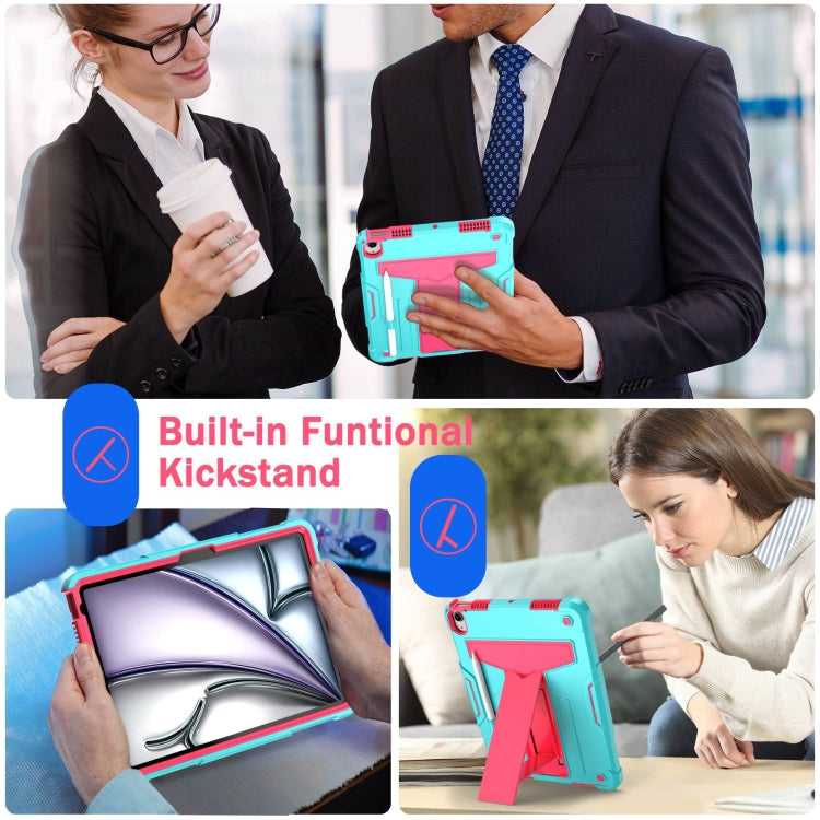 For iPad Air 11 2025 /  2024 T Holder Robot Silicone Hybrid PC Tablet Case(Mint Rose Red) - free shipping - PMC TechLife - Order now!