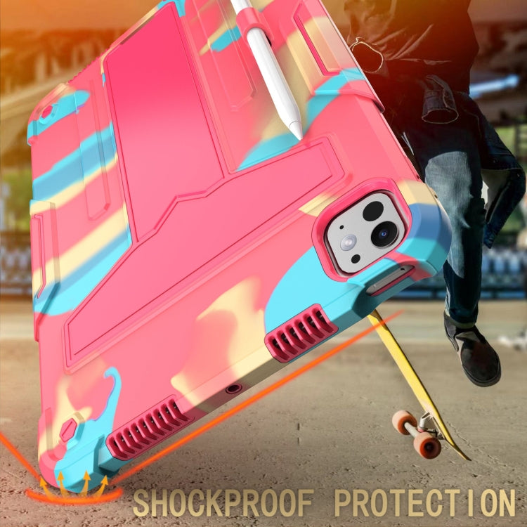 For iPad Pro 11 2024 T Holder Robot Silicone Hybrid PC Tablet Case(Camouflage Rose Red) - iPad Pro 11 2024 Cases by PMC TechLife | Online Shopping South Africa | PMC TechLife | Buy Now Pay Later Mobicred