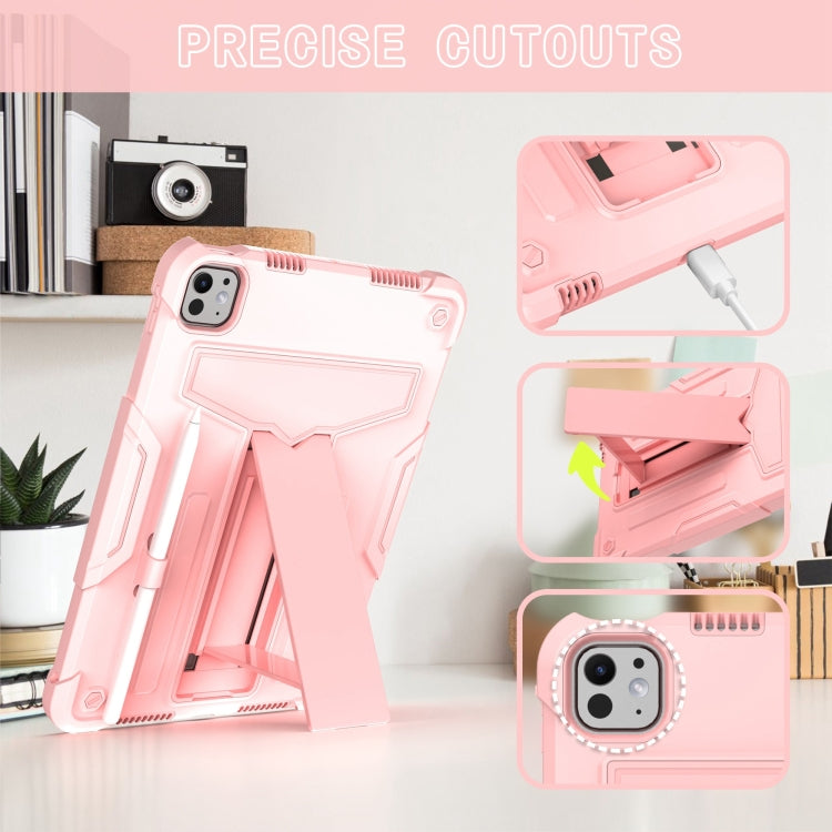 For iPad Pro 11 2024 T Holder Robot Silicone Hybrid PC Tablet Case(Rose Gold) - free shipping - PMC TechLife - Order now!