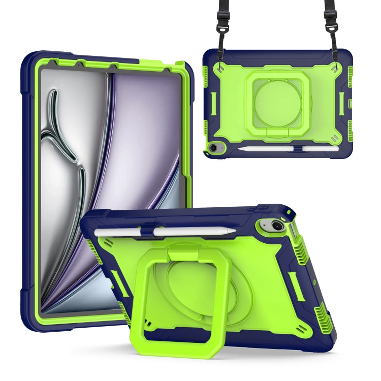 For iPad Air 11 2025 / 2024 Handle Grip Holder Silicone Hybrid PC Tablet Case with Strap(Navy Yellow Green) - iPad Air 11 2025 / 2024 Cases by PMC TechLife | Online Shopping South Africa | PMC TechLife | Buy Now Pay Later Mobicred