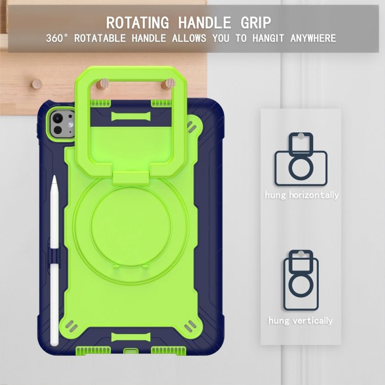 For iPad Pro 11 2024 Handle Grip Holder Silicone Hybrid PC Tablet Case with Strap(Navy Yellow Green) - iPad Pro 11 2024 Cases by PMC TechLife | Online Shopping South Africa | PMC TechLife | Buy Now Pay Later Mobicred
