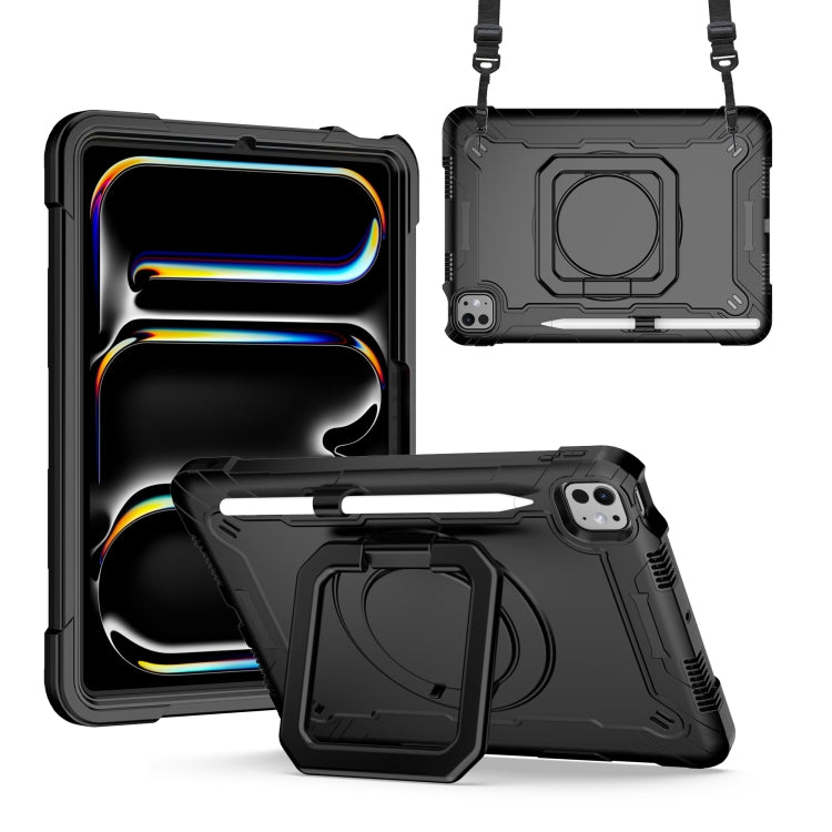 For iPad Pro 11 2024 Handle Grip Holder Silicone Hybrid PC Tablet Case with Strap(Black) - iPad Pro 11 2024 Cases by PMC TechLife | Online Shopping South Africa | PMC TechLife | Buy Now Pay Later Mobicred