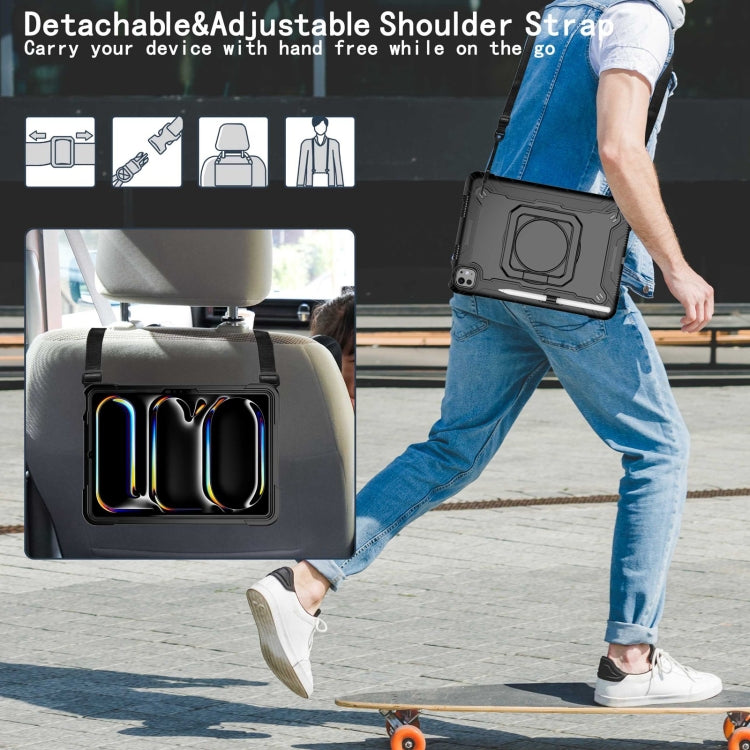 For iPad Pro 11 2024 Handle Grip Holder Silicone Hybrid PC Tablet Case with Strap(Black) - iPad Pro 11 2024 Cases by PMC TechLife | Online Shopping South Africa | PMC TechLife | Buy Now Pay Later Mobicred