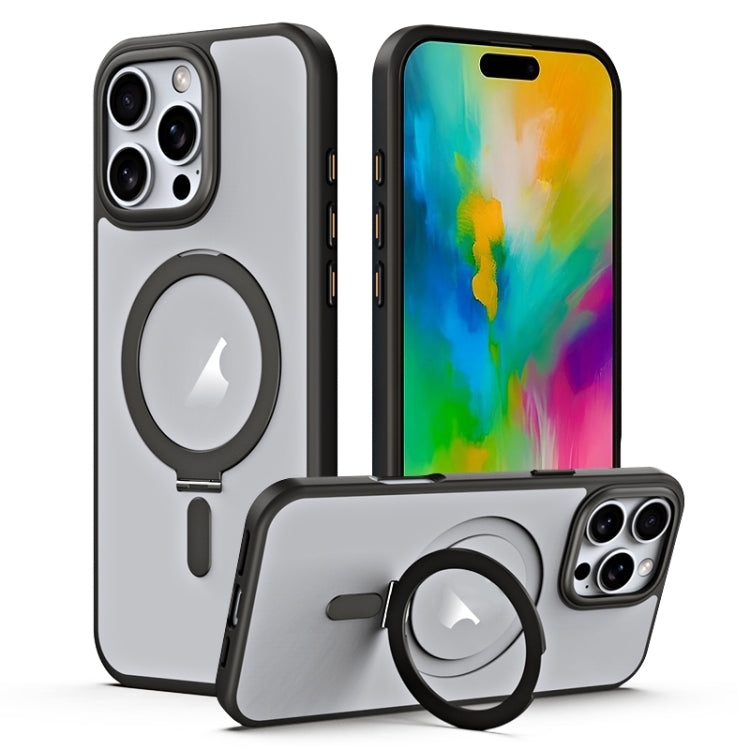 For iPhone 16 Pro Max MagSafe Airbag Shockproof Frosted Phone Case with Fold Holder(Black) - iPhone 16 Pro Max Cases by PMC TechLife | Online Shopping South Africa | PMC TechLife | Buy Now Pay Later Mobicred