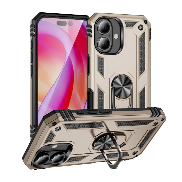 For iPhone 16 Shockproof TPU Hybrid PC Phone Case with Holder(Gold) - iPhone 16 Cases by PMC TechLife | Online Shopping South Africa | PMC TechLife | Buy Now Pay Later Mobicred