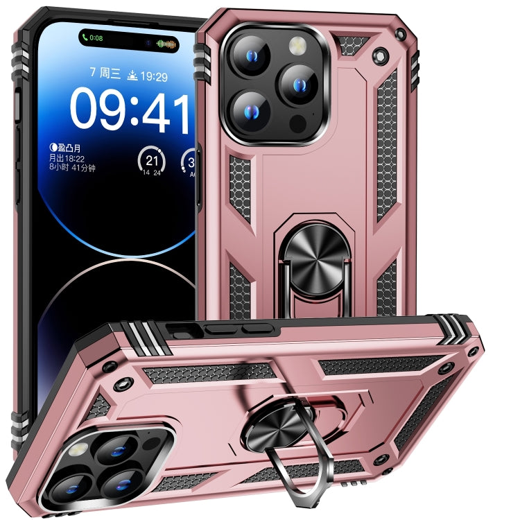 For iPhone 16 Pro Shockproof TPU Hybrid PC Phone Case with Holder(Rose Gold) - iPhone 16 Pro Cases by PMC TechLife | Online Shopping South Africa | PMC TechLife | Buy Now Pay Later Mobicred