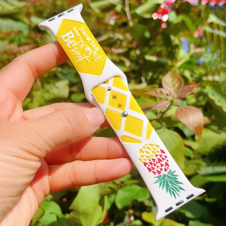 For Apple Watch SE 2023 44mm Embossed Color Printed Silicone Watch Band(Pineapple) - Watch Bands by PMc TechLife | Online Shopping South Africa | PMc TechLife | Buy Now Pay Later Mobicred