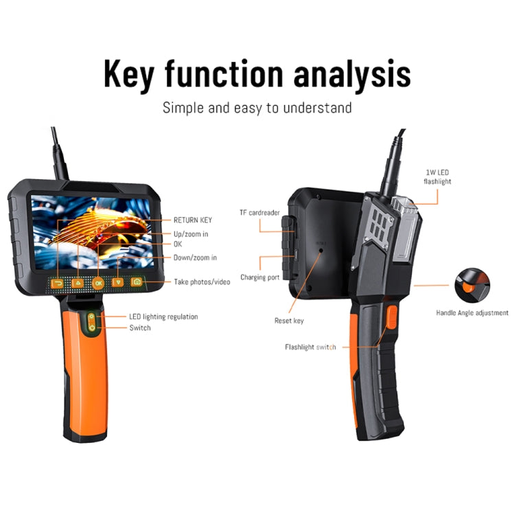 T27 5 inch IPS Color Screen 8mm Single Camera Handheld Hard Cable HD Industrial Endoscope, Length:3.5m(Orange Black) -  by PMC TechLife | Online Shopping South Africa | PMC TechLife | Buy Now Pay Later Mobicred