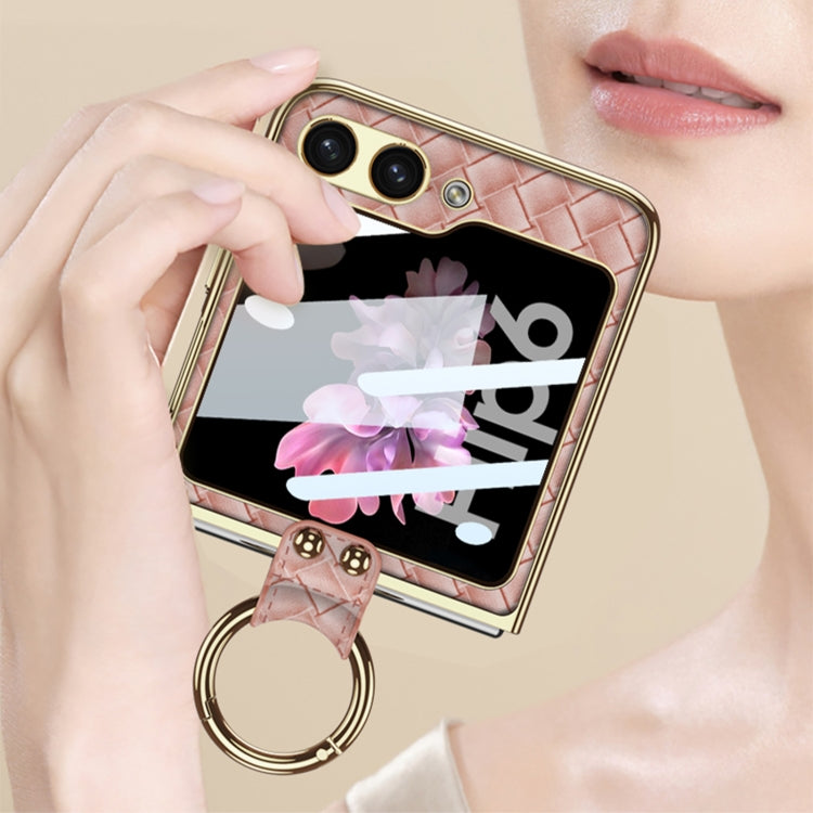 For Samsung Galaxy Z Flip6 / Flip7 FE GKK Integrated Plating Weave Texture Phone Case with Ring Holder(Pink) - free shipping - PMC Jewellery - Order now!
