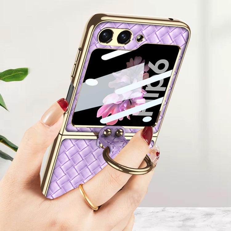 For Samsung Galaxy Z Flip6 / Flip7 FE GKK Integrated Plating Weave Texture Phone Case with Ring Holder(Pink) - free shipping - PMC Jewellery - Order now!