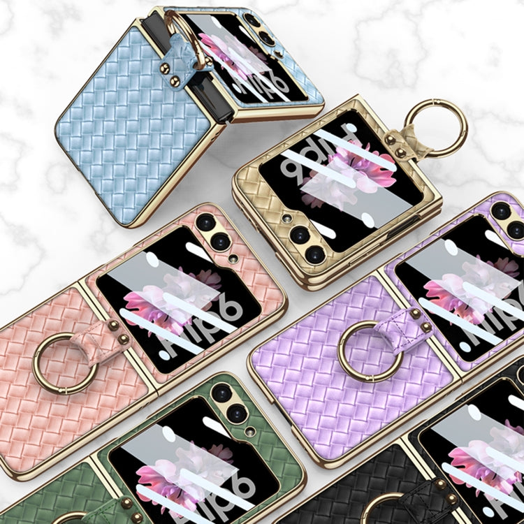 For Samsung Galaxy Z Flip6 / Flip7 FE GKK Integrated Plating Weave Texture Phone Case with Ring Holder(Blue) - free shipping - PMC Jewellery - Order now!