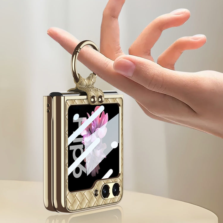 For Samsung Galaxy Z Flip6 / Flip7 FE GKK Integrated Plating Weave Texture Phone Case with Ring Holder(Blue) - free shipping - PMC Jewellery - Order now!