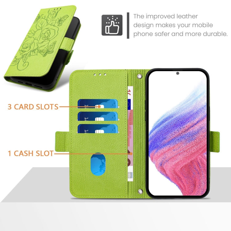 For iPhone 16 Pro Max Embossed Rose RFID Anti-theft Leather Phone Case(Green) - iPhone 16 Pro Max Cases by PMC TechLife | Online Shopping South Africa | PMC TechLife | Buy Now Pay Later Mobicred