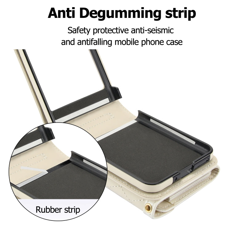 For Motorola Razr 40 Ultra Splicing Rhombic Texture Phone Case with Long & Short Lanyard(Beige) - free shipping - PMC TechLife - Order now!