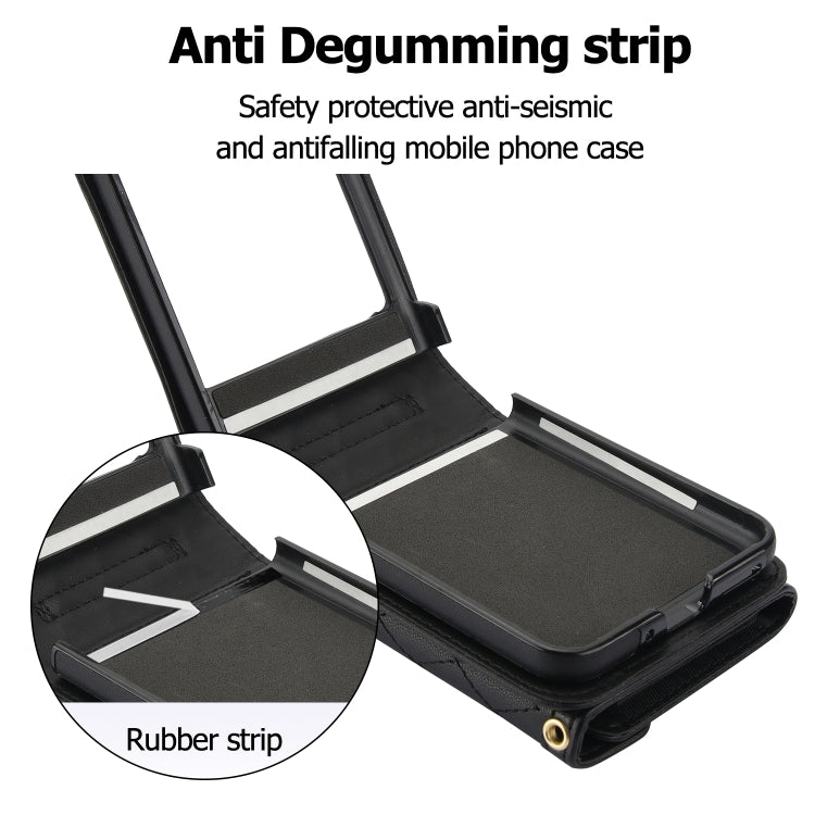 For Motorola Razr 40 Ultra Splicing Rhombic Texture Phone Case with Long & Short Lanyard(Black) - Motorola Cases by PMC TechLife | Online Shopping South Africa | PMC TechLife | Buy Now Pay Later Mobicred