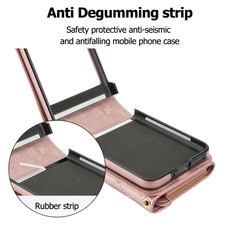 For Motorola Razr 40 Ultra Splicing Rhombic Texture Phone Case with Long & Short Lanyard(Rose Gold) - Motorola Cases by PMC TechLife | Online Shopping South Africa | PMC TechLife | Buy Now Pay Later Mobicred