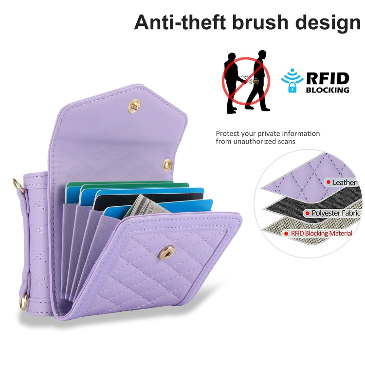 For Motorola Razr 40 Ultra Splicing Rhombic Texture Phone Case with Long & Short Lanyard(Purple) - Motorola Cases by PMC TechLife | Online Shopping South Africa | PMC TechLife | Buy Now Pay Later Mobicred