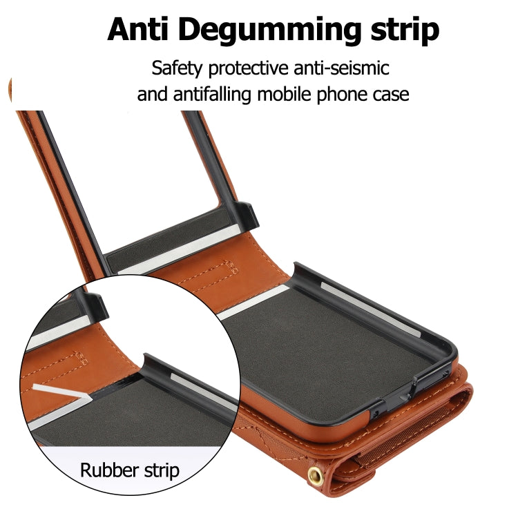 For Motorola Razr 40 Ultra Splicing Rhombic Texture Phone Case with Long & Short Lanyard(Brown) - Motorola Cases by PMC TechLife | Online Shopping South Africa | PMC TechLife | Buy Now Pay Later Mobicred