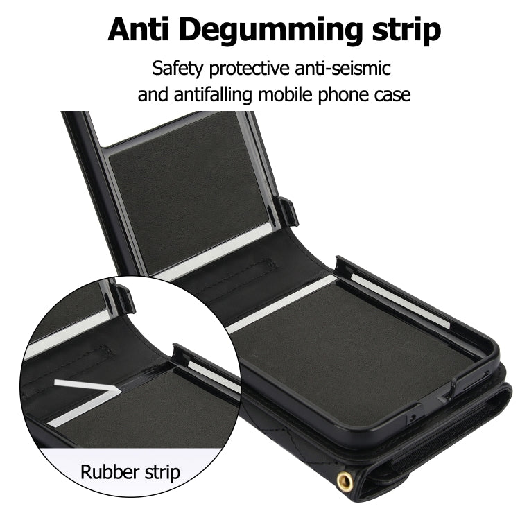 For Motorola Razr 40 Splicing Rhombic Texture Phone Case with Long & Short Lanyard(Black) - Motorola Cases by PMC TechLife | Online Shopping South Africa | PMC TechLife | Buy Now Pay Later Mobicred