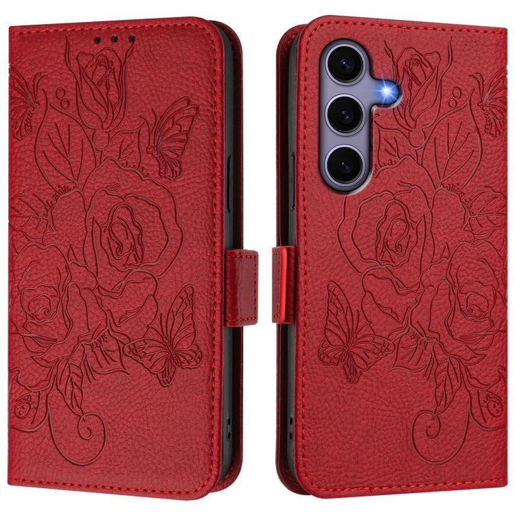 For Samsung Galaxy S25 5G Embossed Rose RFID Anti-theft Leather Phone Case(Red) - Galaxy S25 5G Cases by PMC Jewellery | Online Shopping South Africa | PMC Jewellery | Buy Now Pay Later Mobicred