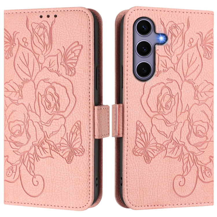 For Samsung Galaxy S25 5G Embossed Rose RFID Anti-theft Leather Phone Case(Pink) - Galaxy S25 5G Cases by PMC Jewellery | Online Shopping South Africa | PMC Jewellery | Buy Now Pay Later Mobicred