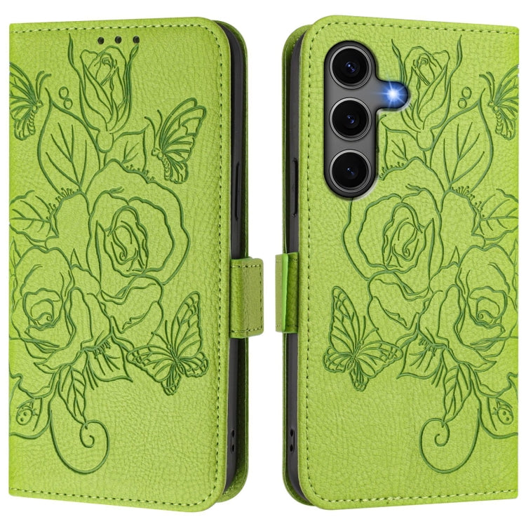 For Samsung Galaxy S25+ 5G Embossed Rose RFID Anti-theft Leather Phone Case(Green) - Galaxy S25+ 5G Cases by PMC Jewellery | Online Shopping South Africa | PMC Jewellery | Buy Now Pay Later Mobicred