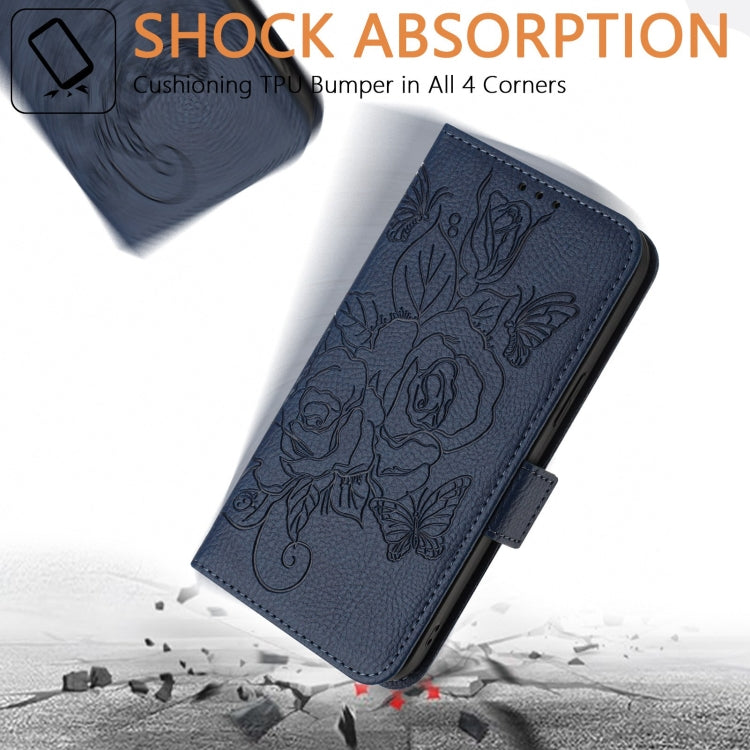 For Samsung Galaxy S25+ 5G Embossed Rose RFID Anti-theft Leather Phone Case(Dark Blue) - Galaxy S25+ 5G Cases by PMC Jewellery | Online Shopping South Africa | PMC Jewellery | Buy Now Pay Later Mobicred