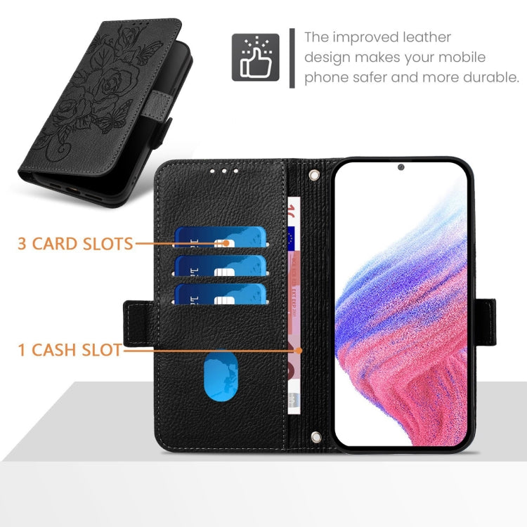 For Samsung Galaxy S25+ 5G Embossed Rose RFID Anti-theft Leather Phone Case(Black) - Galaxy S25+ 5G Cases by PMC Jewellery | Online Shopping South Africa | PMC Jewellery | Buy Now Pay Later Mobicred