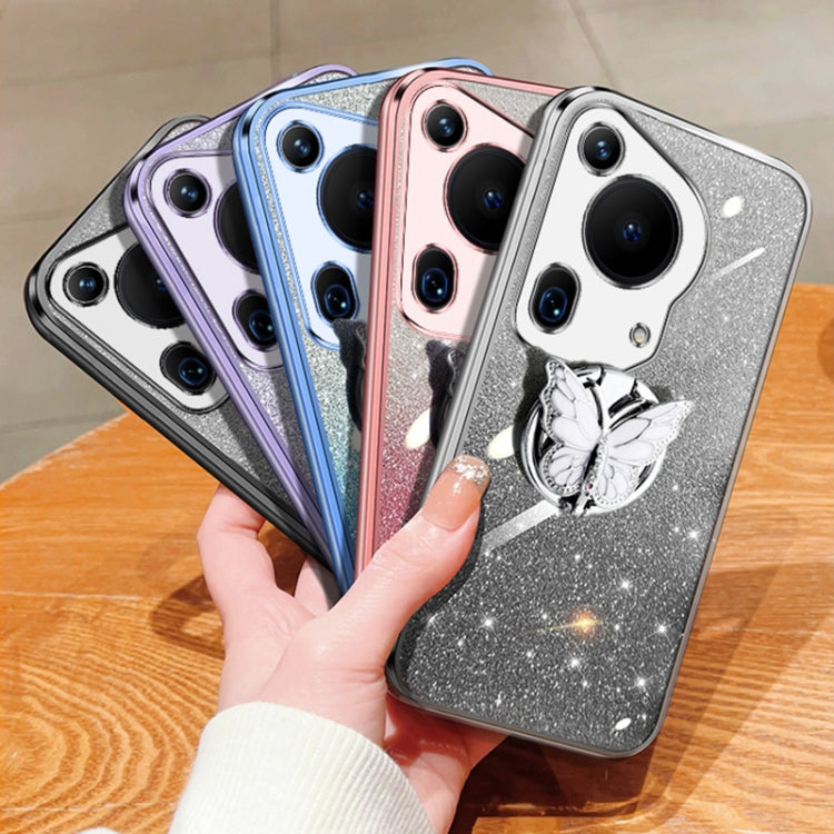 For Huawei Pura 70 Ultra Plated Gradient Glitter Butterfly Holder TPU Phone Case(Silver) - free shipping - PMC Jewellery - Order now!