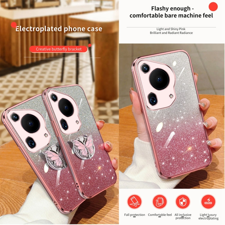 For Huawei Pura 70 Ultra Plated Gradient Glitter Butterfly Holder TPU Phone Case(Silver) - free shipping - PMC Jewellery - Order now!