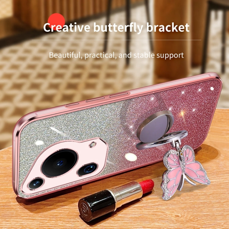 For Huawei Pura 70 Ultra Plated Gradient Glitter Butterfly Holder TPU Phone Case(Silver) - free shipping - PMC Jewellery - Order now!