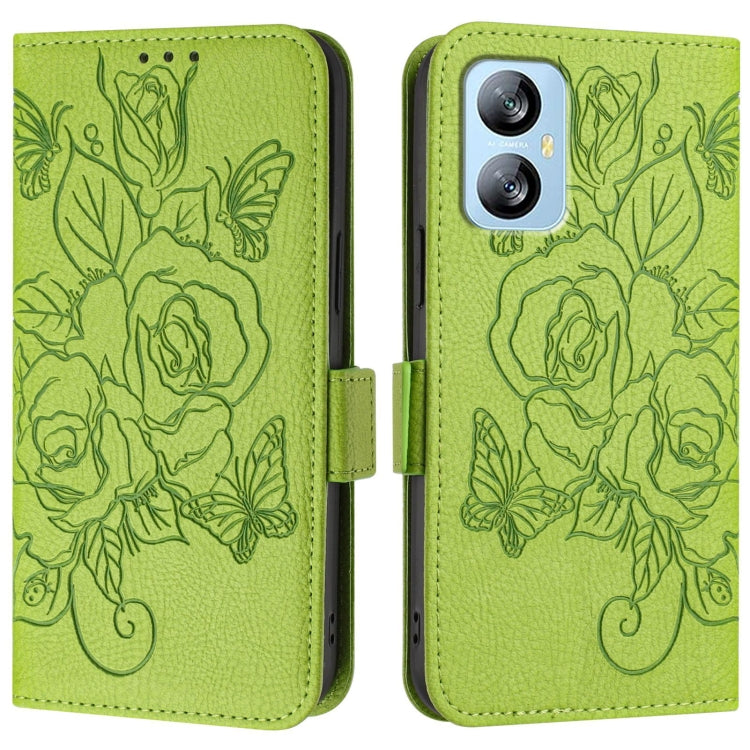 For Blackview A52 Embossed Rose RFID Anti-theft Leather Phone Case(Green) - More Brand by PMC TechLife | Online Shopping South Africa | PMC TechLife | Buy Now Pay Later Mobicred