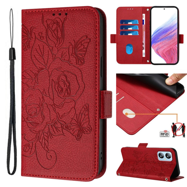 For Blackview A52 Embossed Rose RFID Anti-theft Leather Phone Case(Red) - More Brand by PMC TechLife | Online Shopping South Africa | PMC TechLife | Buy Now Pay Later Mobicred