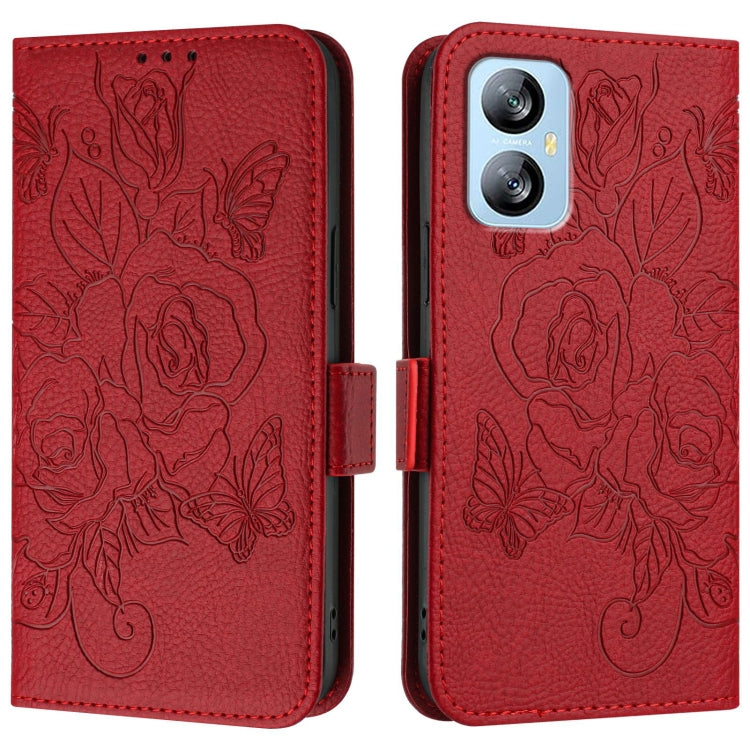 For Blackview A52 Embossed Rose RFID Anti-theft Leather Phone Case(Red) - More Brand by PMC TechLife | Online Shopping South Africa | PMC TechLife | Buy Now Pay Later Mobicred