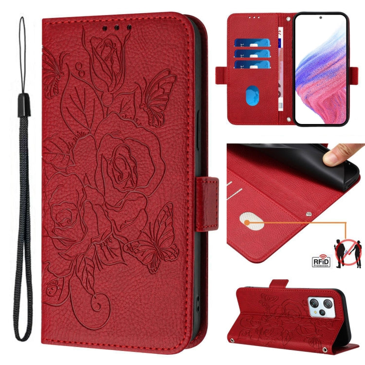 For Blackview A53 Embossed Rose RFID Anti-theft Leather Phone Case(Red) - More Brand by PMC TechLife | Online Shopping South Africa | PMC TechLife | Buy Now Pay Later Mobicred