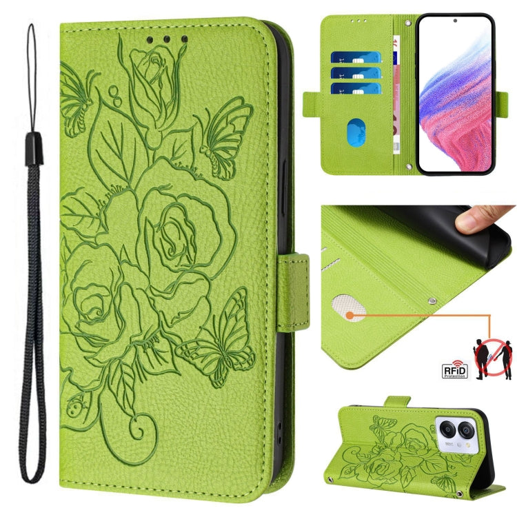 For Blackview Color 8 / Oscal Modern 8 Embossed Rose RFID Anti-theft Leather Phone Case(Green) - More Brand by PMC TechLife | Online Shopping South Africa | PMC TechLife | Buy Now Pay Later Mobicred