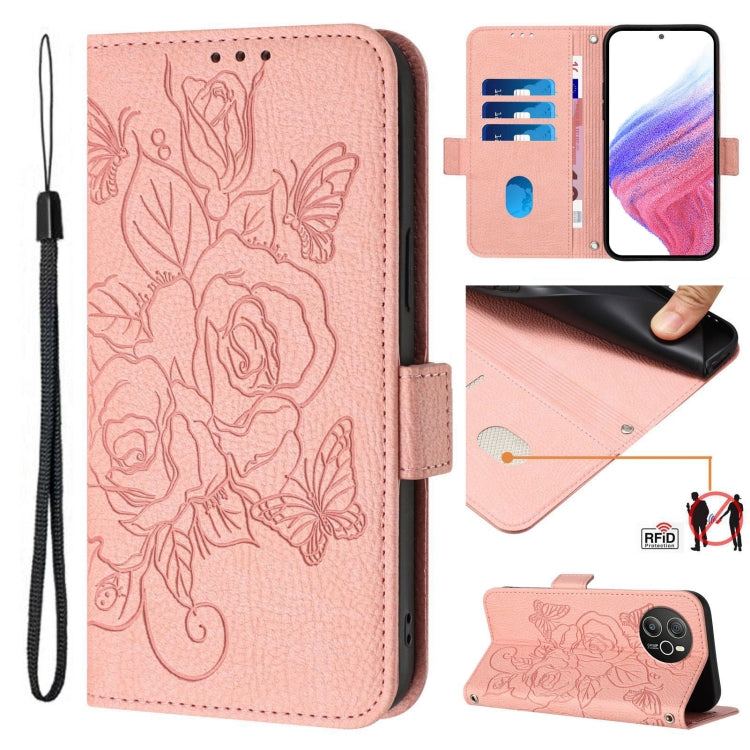For Blackview Shark 8 Embossed Rose RFID Anti-theft Leather Phone Case(Pink) - More Brand by PMC TechLife | Online Shopping South Africa | PMC TechLife | Buy Now Pay Later Mobicred