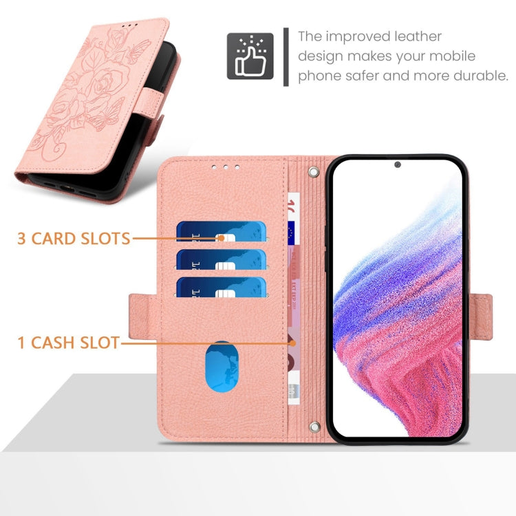 For Blackview Shark 8 Embossed Rose RFID Anti-theft Leather Phone Case(Pink) - More Brand by PMC TechLife | Online Shopping South Africa | PMC TechLife | Buy Now Pay Later Mobicred
