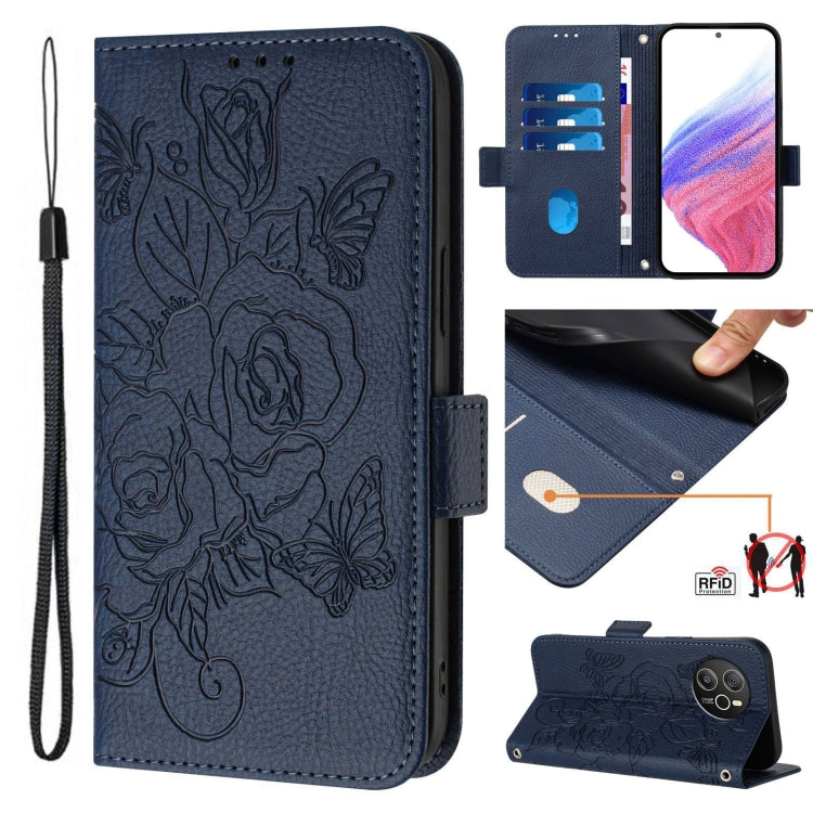 For Blackview Shark 8 Embossed Rose RFID Anti-theft Leather Phone Case(Dark Blue) - More Brand by PMC TechLife | Online Shopping South Africa | PMC TechLife | Buy Now Pay Later Mobicred