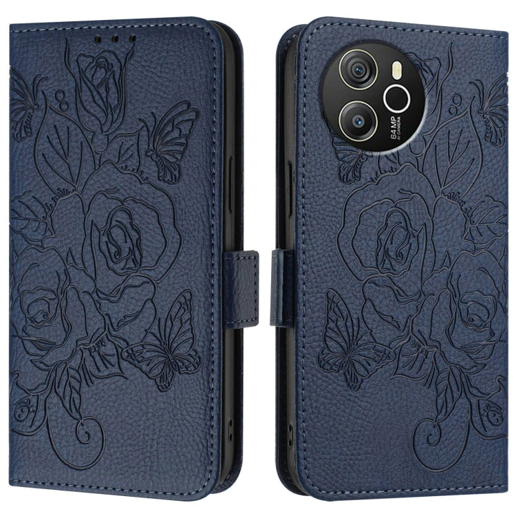 For Blackview Shark 8 Embossed Rose RFID Anti-theft Leather Phone Case(Dark Blue) - More Brand by PMC TechLife | Online Shopping South Africa | PMC TechLife | Buy Now Pay Later Mobicred